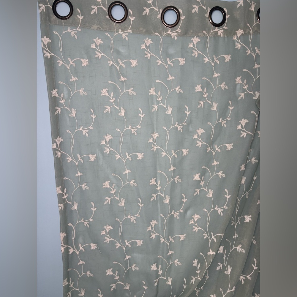 4 Piece Curtain Panel Set seafoam with embroidery